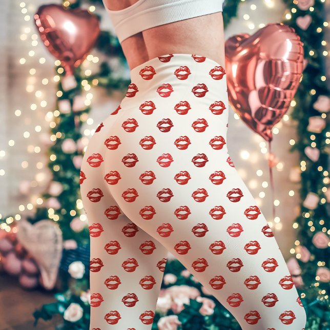 Vita och röda läppstiftkyssar tryck leggings (Skapare uppladdad)
