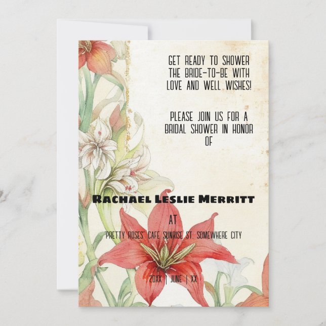 Vita och röda Lillies Ephemera Möhippa Inbjudningar (Framsida)