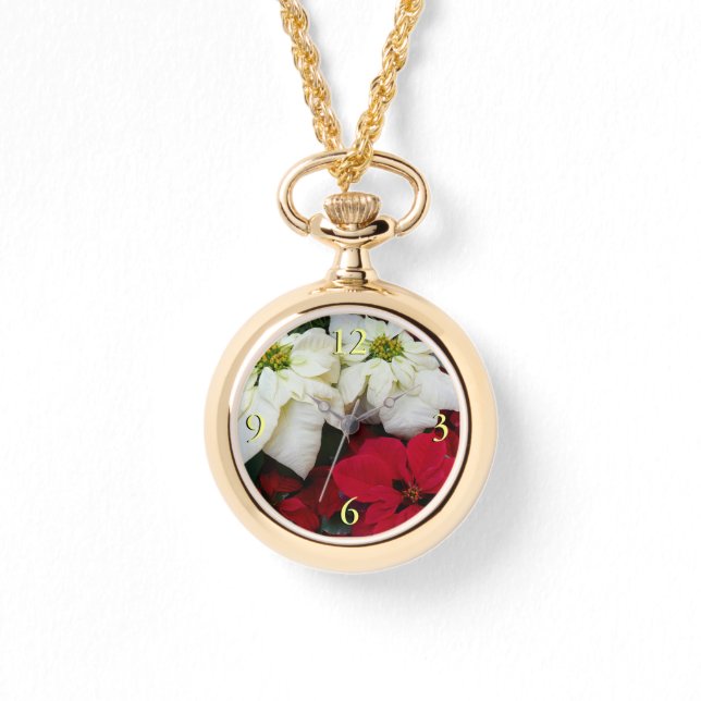 Vita och röda Poinsettias II Juldagen Helgdag Armbandsur (Framsida)