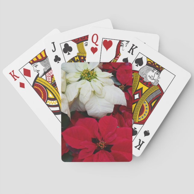 Vita och röda Poinsettias II Juldagen Helgdag Casinokort (Baksidan)