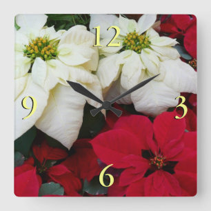 Vita och röda Poinsettias II Juldagen Helgdag Fyrkantig Klocka
