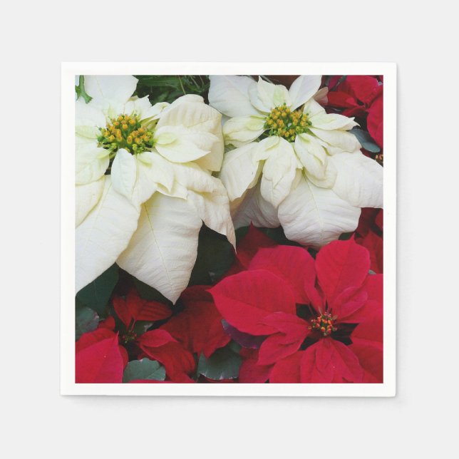 Vita och röda Poinsettias II Juldagen Helgdag Pappersservett (Framsidan)