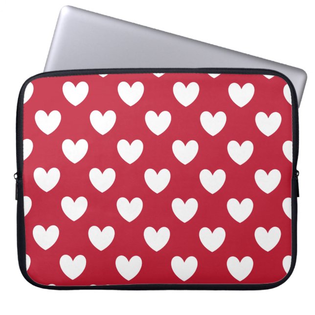 Vita och röda polka-hjärta laptop fodral (Framsidan)