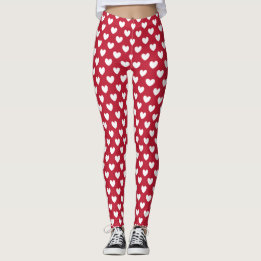Vita och röda polka-hjärta leggings