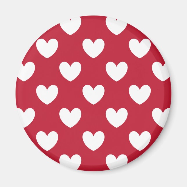 Vita och röda polka-hjärta magnet (Framsidan)
