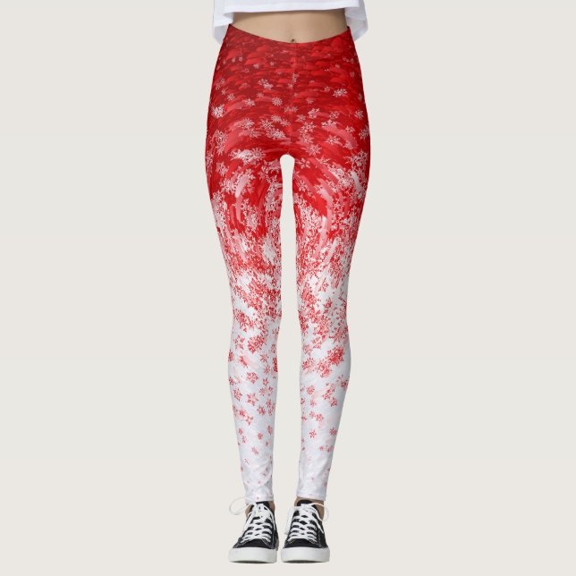 Vita och röda snöflammorstorm leggings (Framsida)