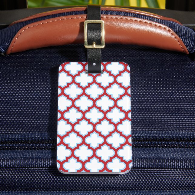 Vita och röda trellis, lattice, quatrefoil bagagebricka (Framsida Insitu 2)