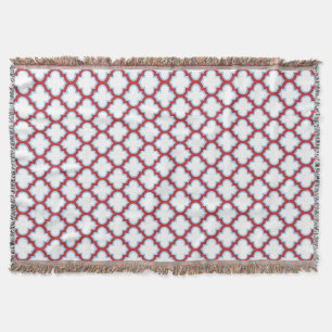 Vita och röda trellis, lattice, quatrefoil filt