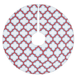 Vita och röda trellis, lattice, quatrefoil julgransmatta borstad polyester
