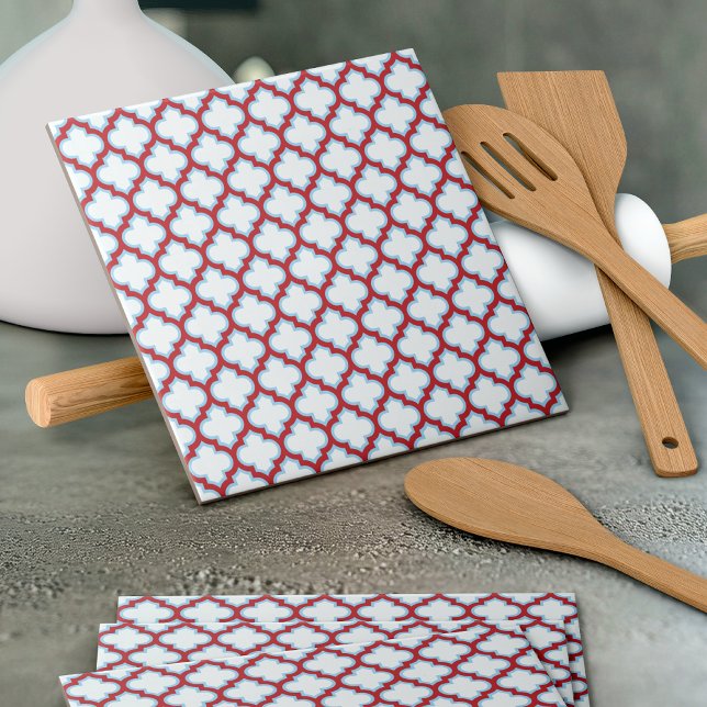 Vita och röda trellis, lattice, quatrefoil kakelplatta (Skapare uppladdad)