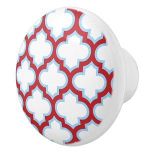 Vita och röda trellis, lattice, quatrefoil knopp