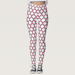 Vita och röda trellis, lattice, quatrefoil leggings