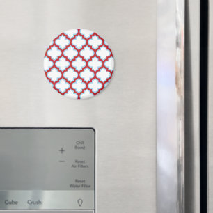 Vita och röda trellis, lattice, quatrefoil magnet
