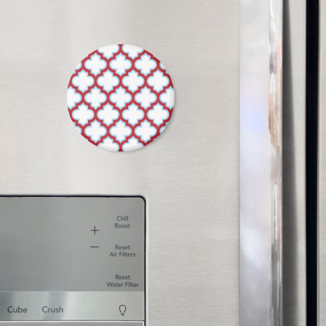 Vita och röda trellis, lattice, quatrefoil magnet (In Situ (Fridge))