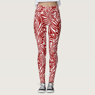 Vita och röda Tropiska Löv repeterande Mönster Leggings