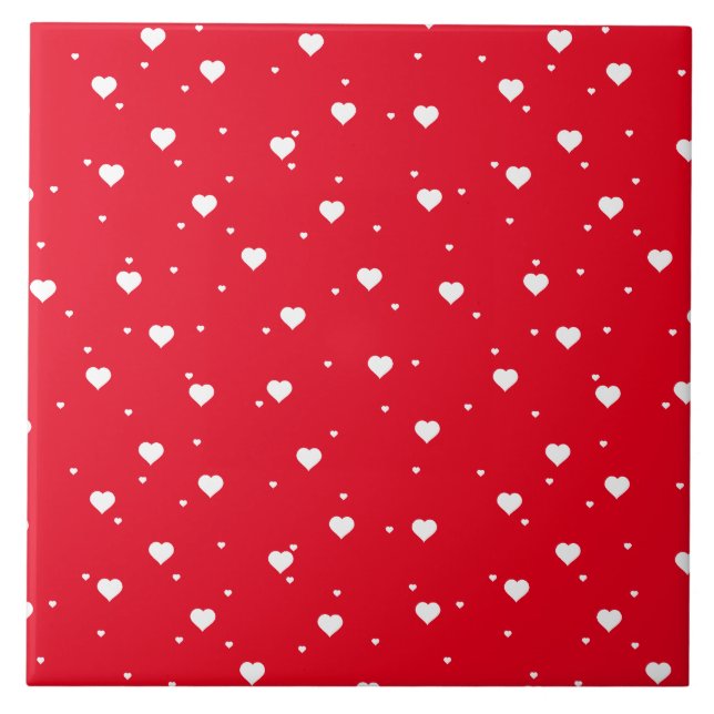 Vita och röda Valentineser Hearts Mönster Kakelplatta (Framsidan)