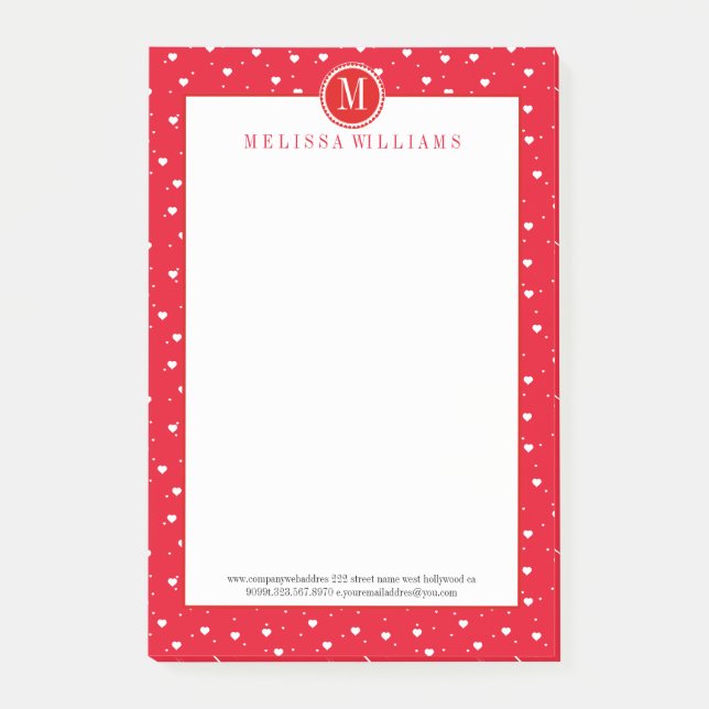 Vita och röda valentineser Hearts Mönster Post-it Block (Framsida)