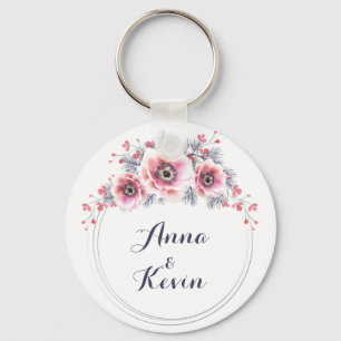 Vita och rosa anemoner, blomkrans. nyckelring