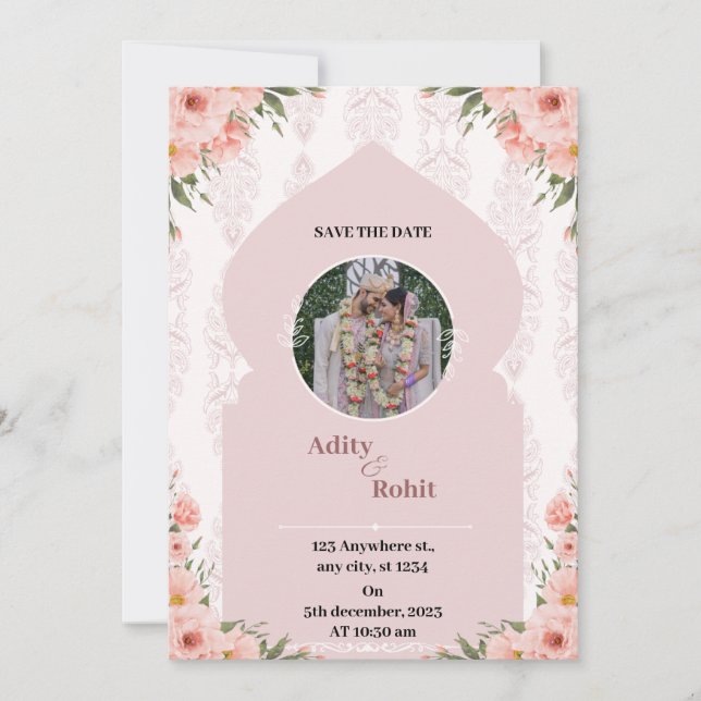 Vita och rosa blommande vattenfärg Spara datum  Inbjudningar (Framsida)