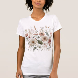 Vita och rosa blommande vilda blommor t shirt