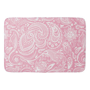 Vita och Rosa Blommigt Paisley Snöre Mönster Badrumsmatta