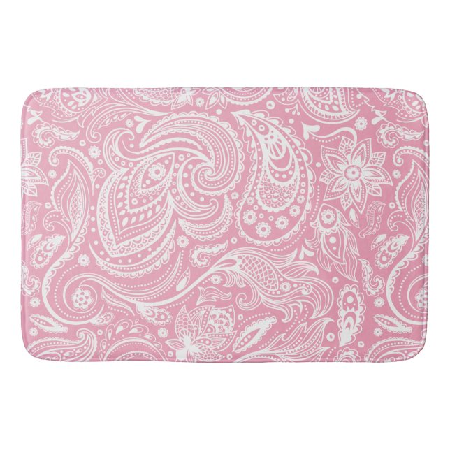 Vita och Rosa Blommigt Paisley Snöre Mönster Badrumsmatta (Framsidan)