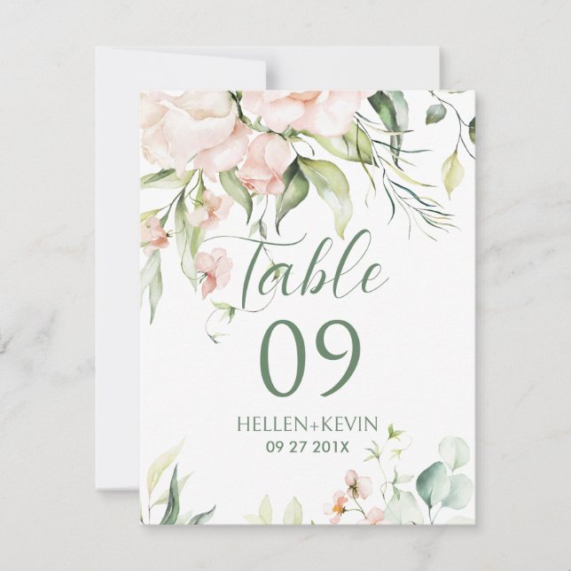 Vita och rosa blommor Bordnummer Inbjudningar (Framsida)