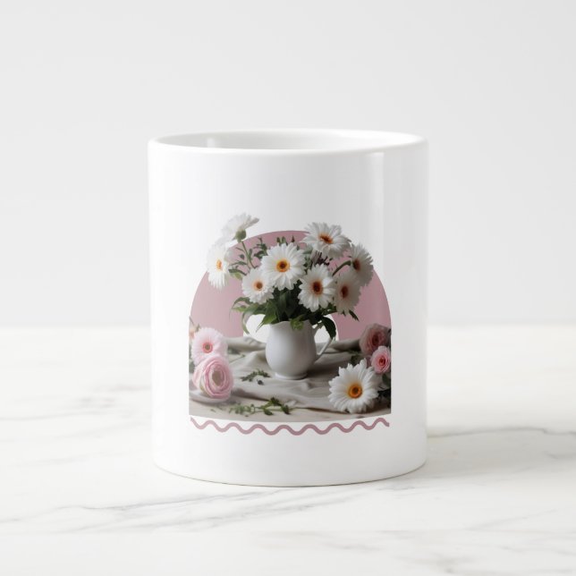Vita och Rosa Blommor Jumbo Mugg (Framsidan)