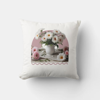 Vita och Rosa Blommor Kudde