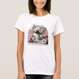 Vita och Rosa Blommor T Shirt