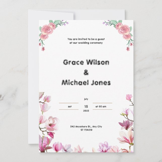 Vita och rosa bröllopsinbjudan inbjudningar (Framsida)