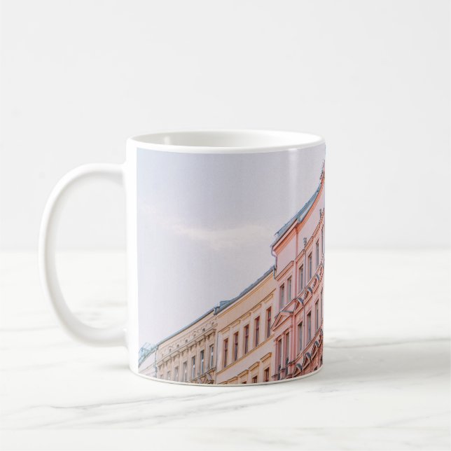 VITA OCH ROSA BYGGNAD KAFFEMUGG (Vänster)