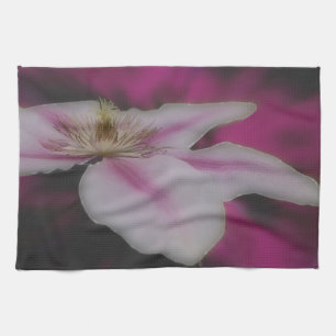 Vita och Rosa Clematis Flower Kökshandduk
