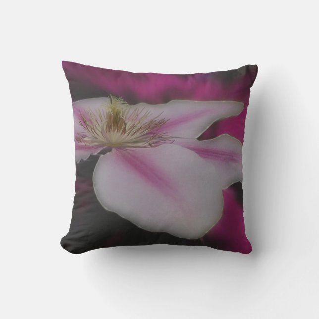 Vita och Rosa Clematis Flower Kudde (Framsida)