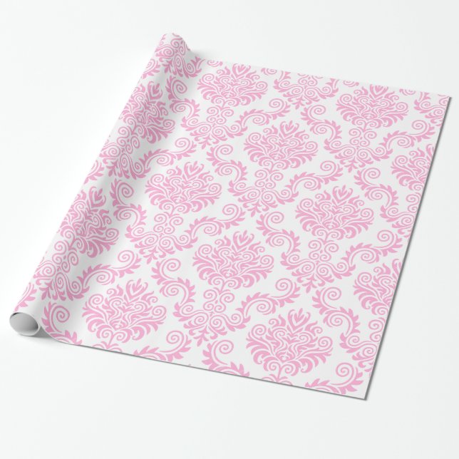 Vita och Rosa Damasker| Figursättning Papprare Presentpapper (Utrullad)
