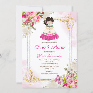Vita och Rosa Dress Mexikanska flickor Tredje föde Inbjudningar
