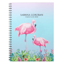 Vita och Rosa Flamingos med tropiska blommor Anteckningsbok