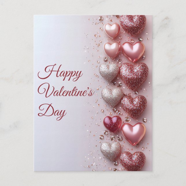 vita och rosa glitter Hearts Valentines Hälsning Vykort (Framsida)