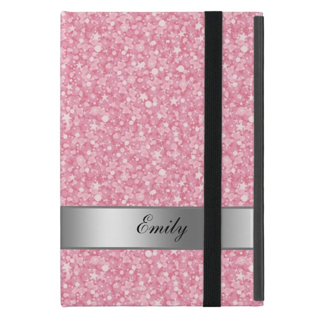 Vita och Rosa Glitter Silver iPad Mini Skydd (Framsidan Closed)