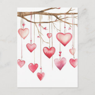 vita och rosa Hearts Valentines Hälsning Vykort