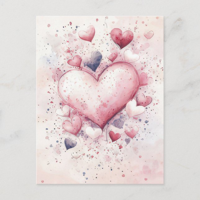 vita och rosa Hearts Valentines Hälsning Vykort (Framsida)