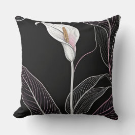 Vita och Rosa Lilies on Black Kudde