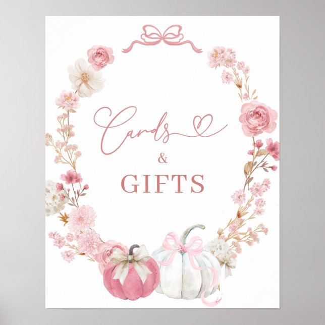 Vita och rosa litet pumpakurvkort och presenter poster (Framsidan)