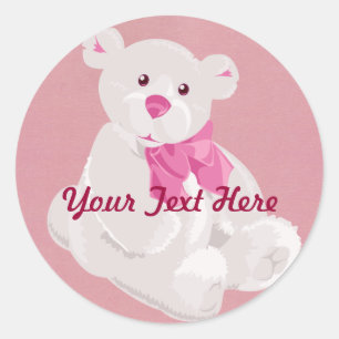 Vita och Rosa Nalle Stickers Runt Klistermärke