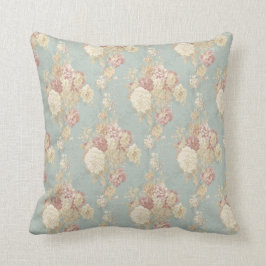 Vita och Rosa ros på Blå Shabby chic Kudde