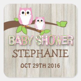 Vita och Rosa Uggla Baby Shower Stickers Fyrkantigt Klistermärke