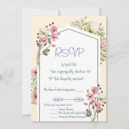 Vita och rosa vilda blommor Geometrisk RSVP-kort Inbjudningar