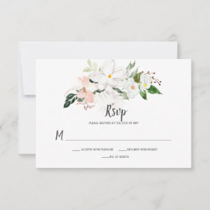 Vita och rosablommiga orkidéer och magnolior RSVP OSA Kort