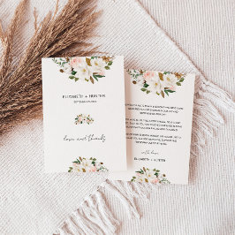Vita och Rosan Magnolia Blommigt Bröllop Tack Kort