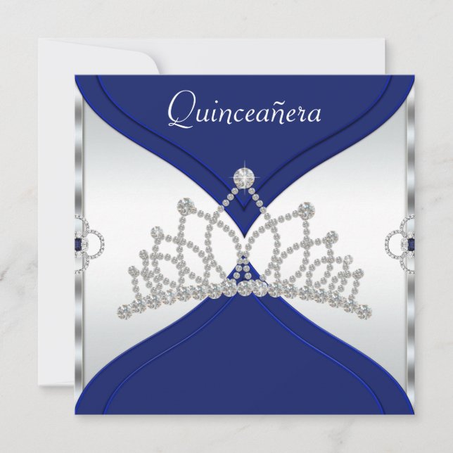 Vita och Royal blå Quinceanera-inbjudningar Inbjudningar (Framsida)